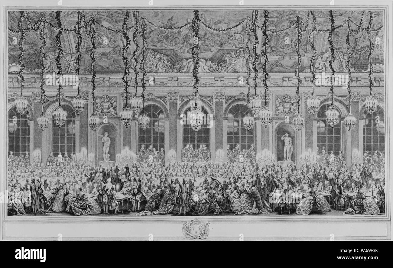 Dekoration der Spiegelsaal in Versailles, anlässlich der zweiten Ehe des Dauphin, am 9. Februar 1747. Museum: Musée de l'Histoire de France, Château de Versailles. Stockfoto