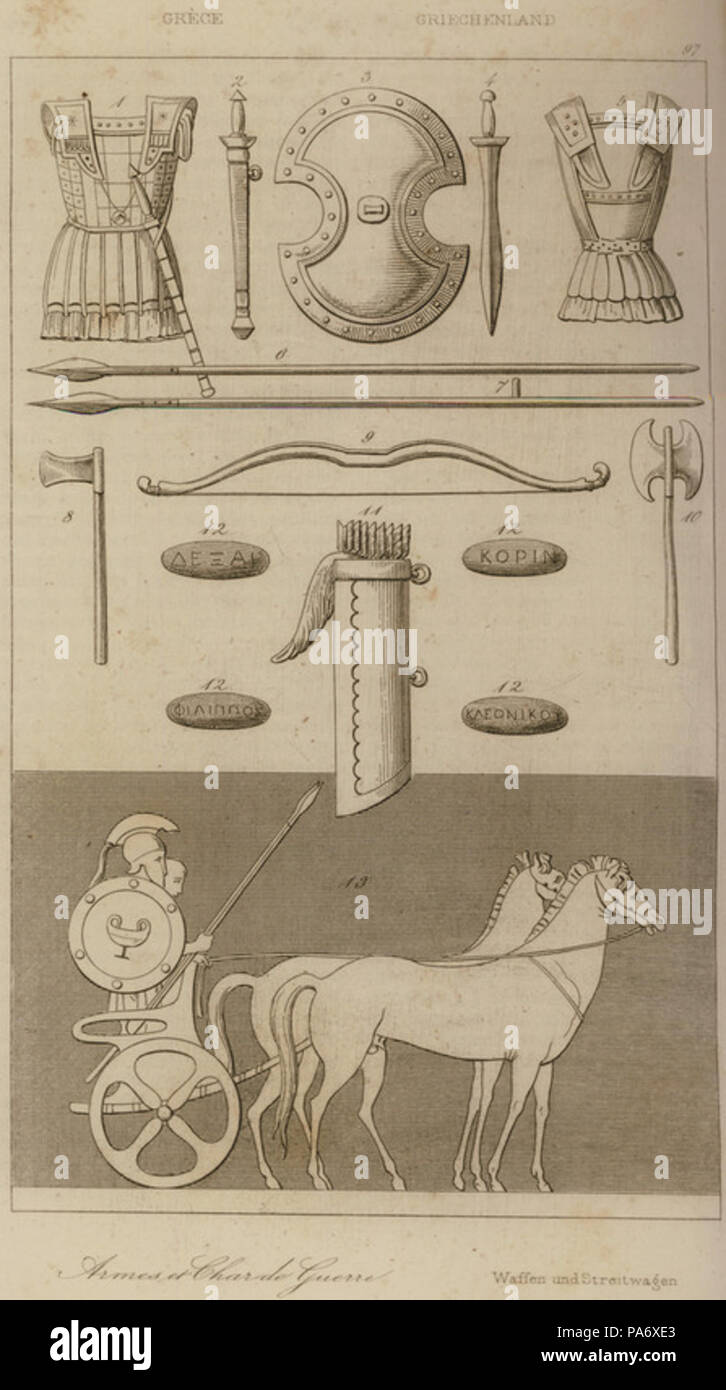 23 Armes et char de guerre - Pouqueville François Charles Hugues Laurent - 1835 Stockfoto