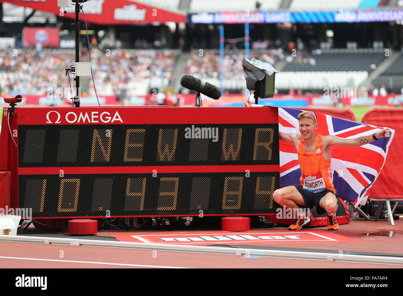 London, Großbritannien. 18. Juli 21. Tom BOSWORTH einen neuen Weltrekord bei den Männern 3000 m Rennen laufen Finale bei den 2018, IAAF Diamond League, Jubiläum Spiele, Queen Elizabeth Olympic Park, Stratford, London, UK. Foto: Simon Balson/Alamy leben Nachrichten Stockfoto