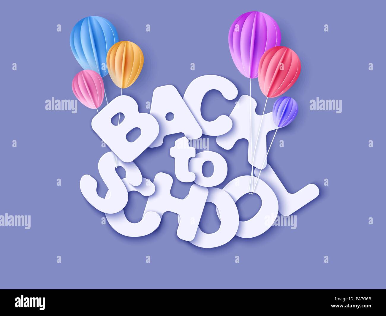 Zurück zu Schule 1. September Banner mit Luftballons. Vector Illustration. Papier schneiden Stil. Stock Vektor