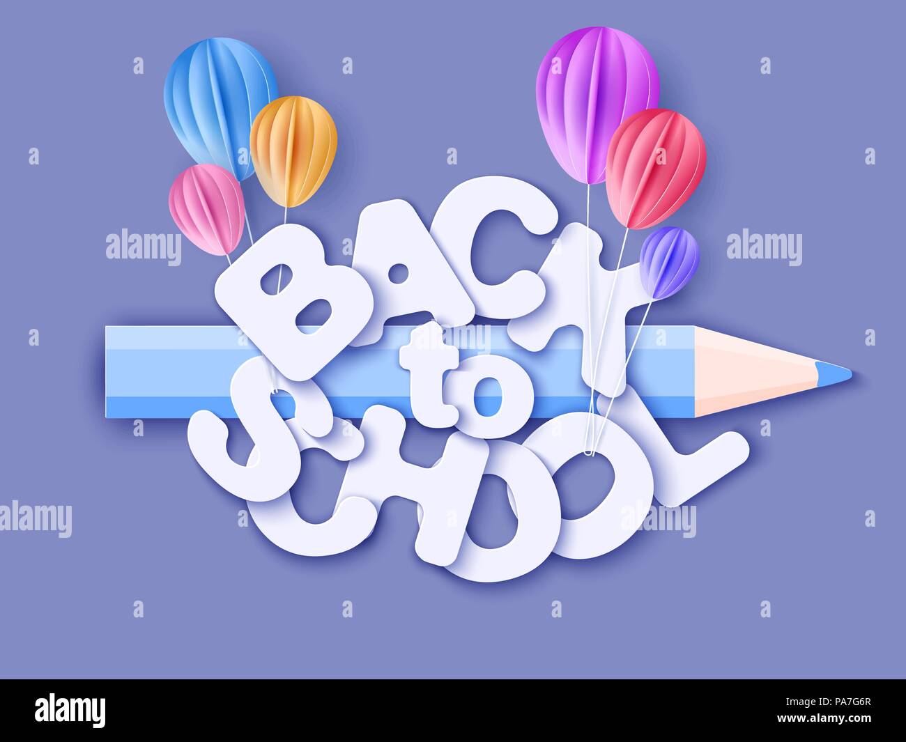 Zurück zu Schule 1. September Banner mit Luftballons. Vector Illustration. Papier schneiden Stil. Stock Vektor