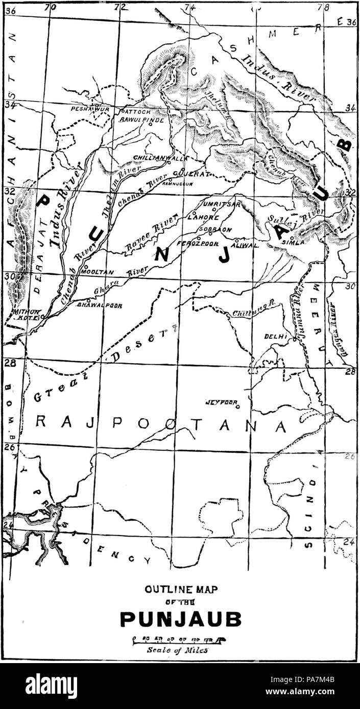 377 entscheidenden Schlachten seit Waterloo-Outline Karte der Punjaub Stockfoto