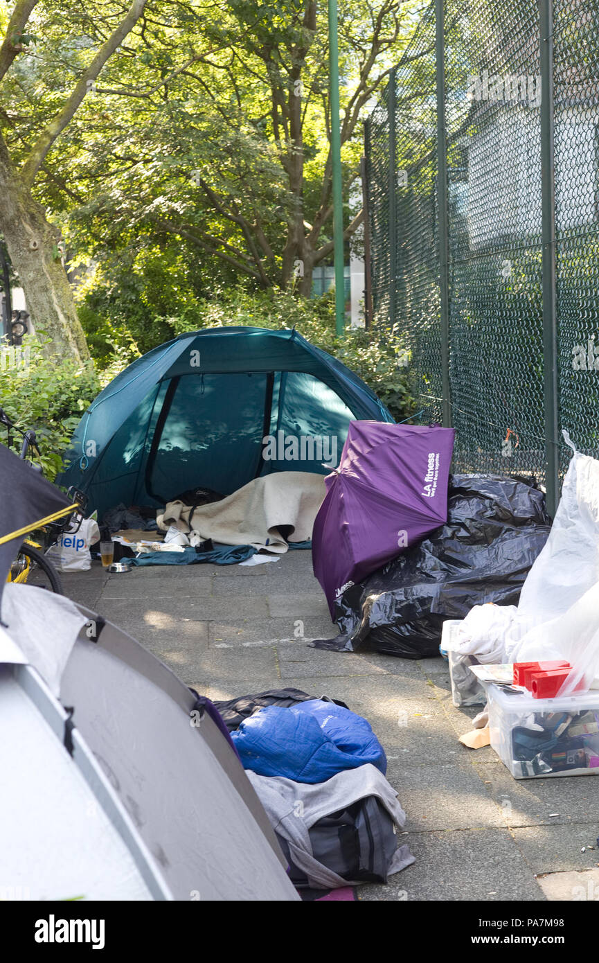 Illegale Obdachlose Feldlager in London Stockfoto