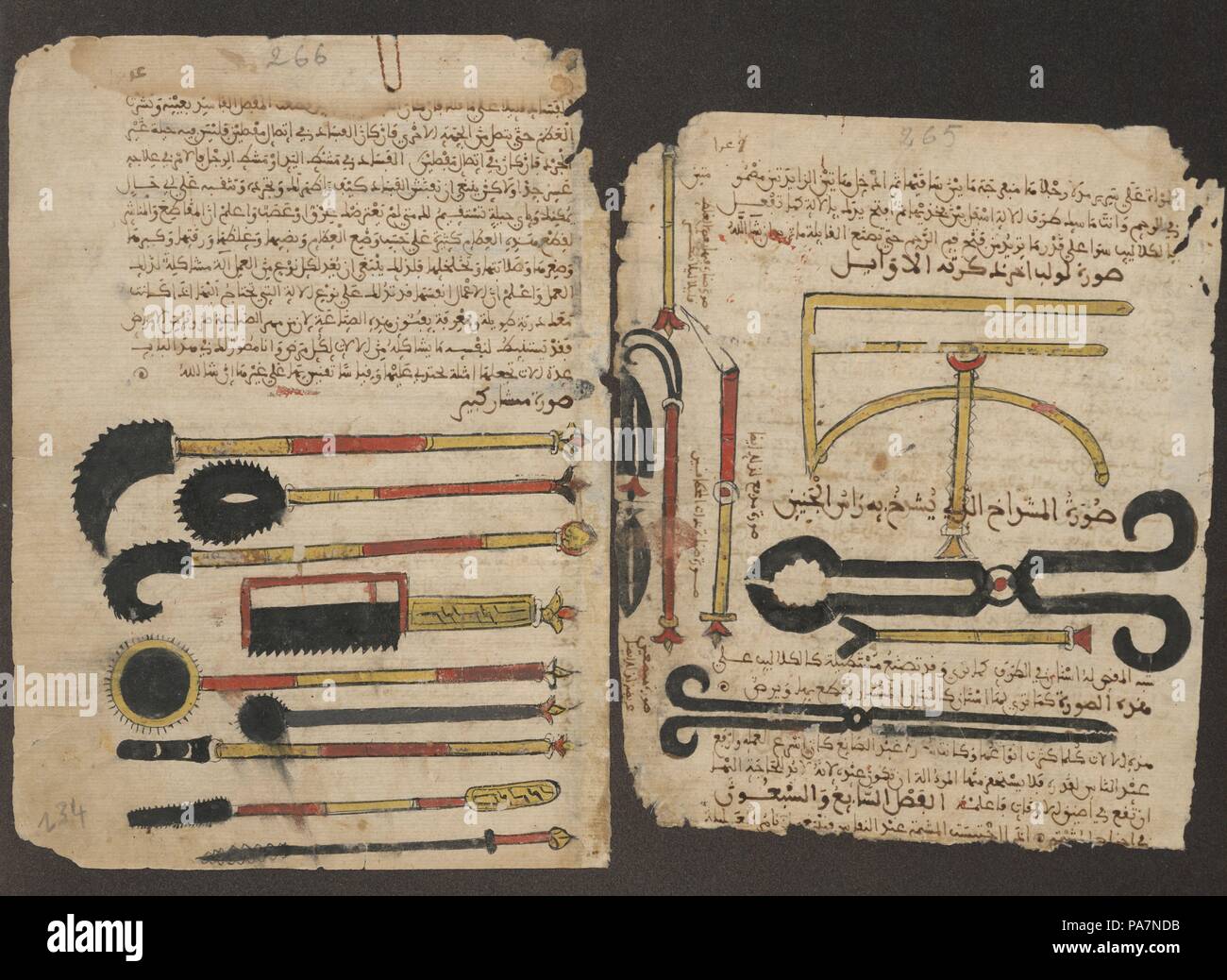 Chirurgische Instrumente. Manuskript des Al-Tasrif (die Methode der Medizin) von Abulcasis. Museum: Bibliothèque Nationale du Royaume du Maroc, Rabat. Stockfoto