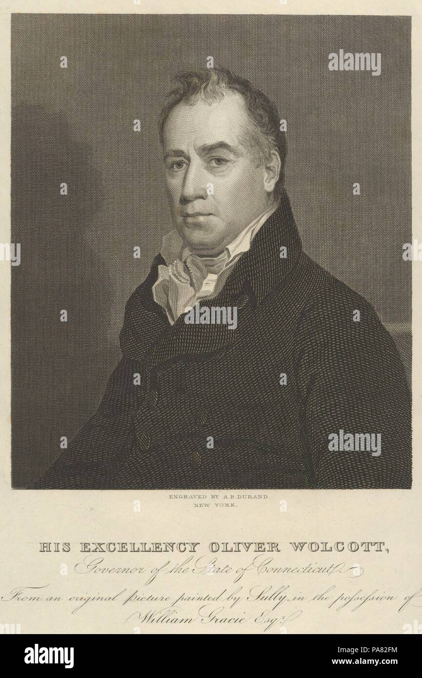 Seine Exzellenz Oliver Wolcott, Gouverneur des Staates von Connecticut. Artist: Asher Brown Durand (Amerikanische, Jefferson, New Jersey 1796-1886 Maplewood, New Jersey); nach Thomas Sully (Amerikanisch, Horncastle, Lincolnshire 1783-1872 Philadelphia, Pennsylvania). Abmessungen: Platte: 12 11/16 x 10 in. (32,2 x 25,4 cm). Sitter: Oliver Wolcott, Jr. (American, 1760-1833). Datum: 1820. Museum: Metropolitan Museum of Art, New York, USA. Stockfoto