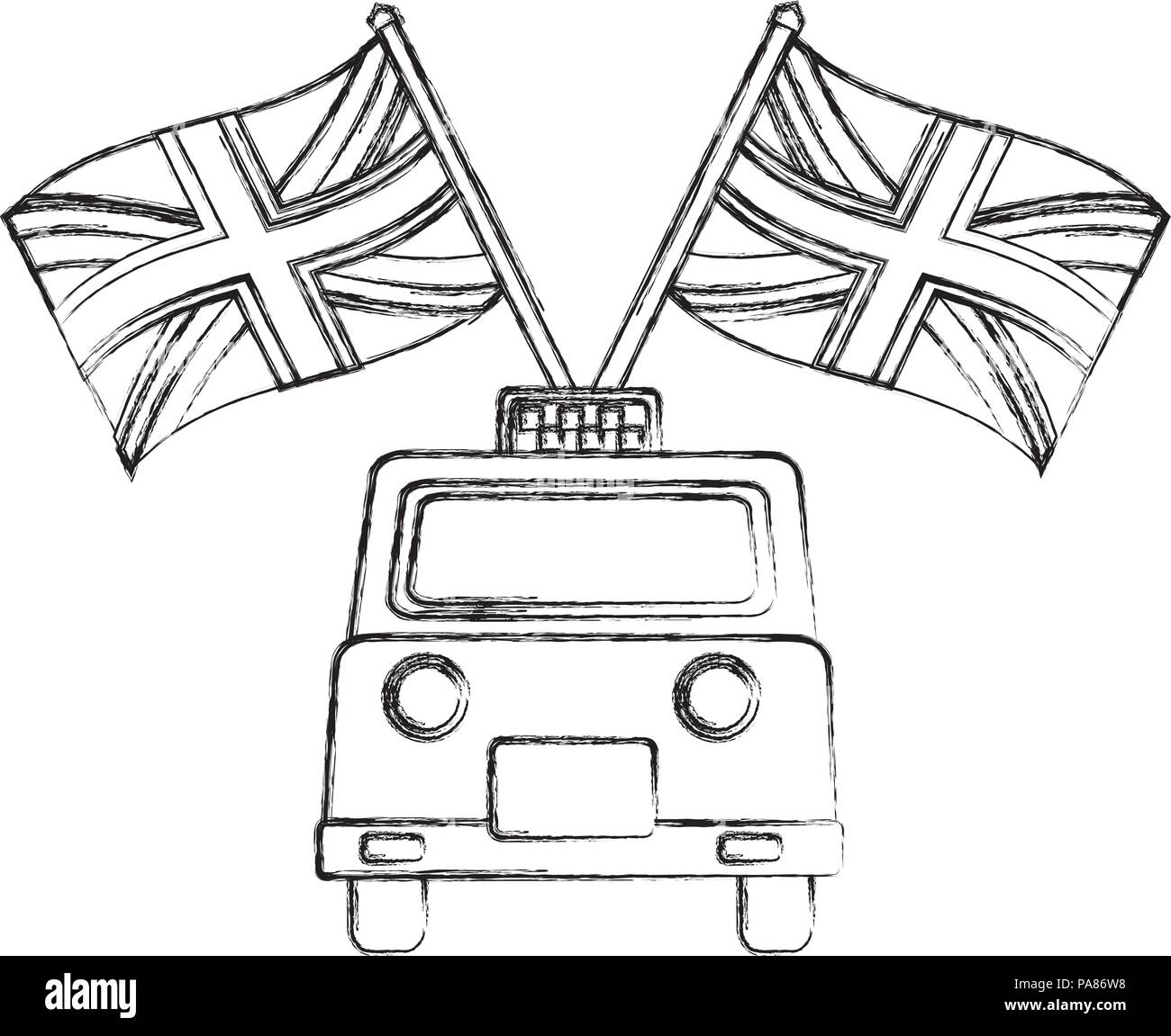 Classic Taxi mit Fahnen Großbritannien Vector Illustration Design Stock Vektor