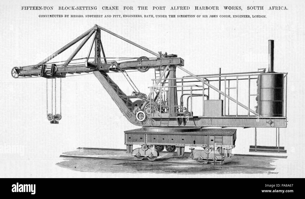 38 Block-Setting Kran, Stothert und Pitt von 15 t für den Port Alfred Hafen arbeitet, Südafrika Stockfoto