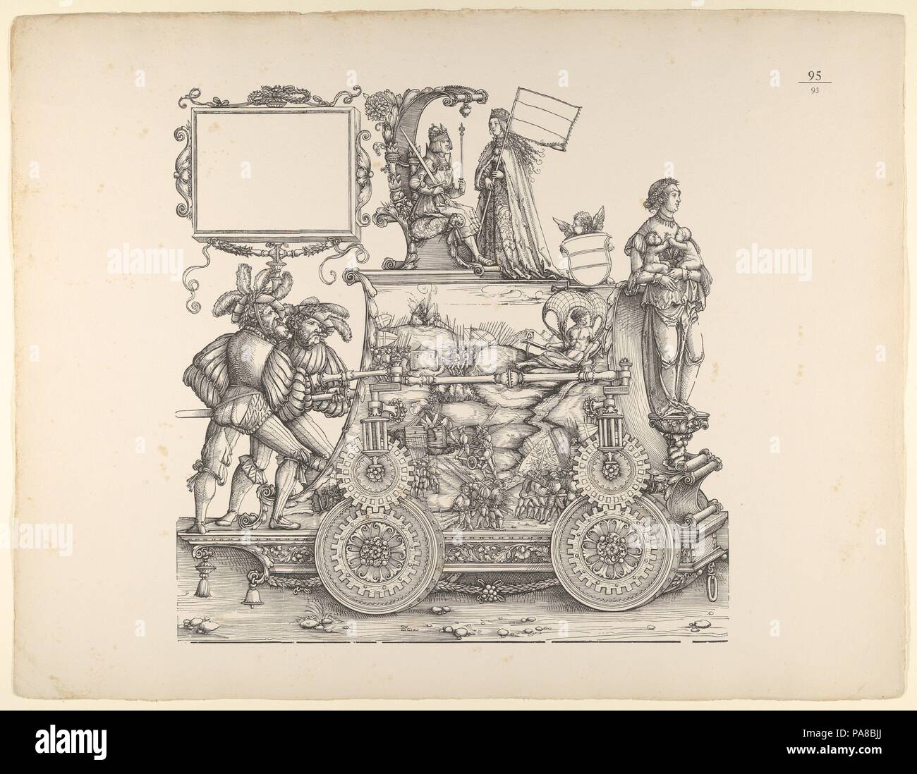 Kriegszeit Triumphe, aus dem Triumphzug Kaiser Maximilians (Triumph des Kaisers Maximilian I.). Künstler: Hans Burgkmair (Deutsch, Augsburg 1473-1531 Augsburg). Abmessungen: Platte: 18 3/8 x 23 3/4 in. (46,6 x 60,4 cm). Herausgeber: Adolf Holzhausen. Serie/Portfolio: Der Siegeszug von Kaiser Maximilian (Triumph des Kaisers Maximilian I.). Datum: Gedruckt 1883-84. Restrikes der Platte 95, aus der Serie "Triumph des Kaiser Maximilian I.", konzipiert für ein Fries feiert die Erfolge von Kaiser Maximilian I. Das gesamte Programm von Maximilian entwickelt wurde ich und Johannes Stabius Stockfoto