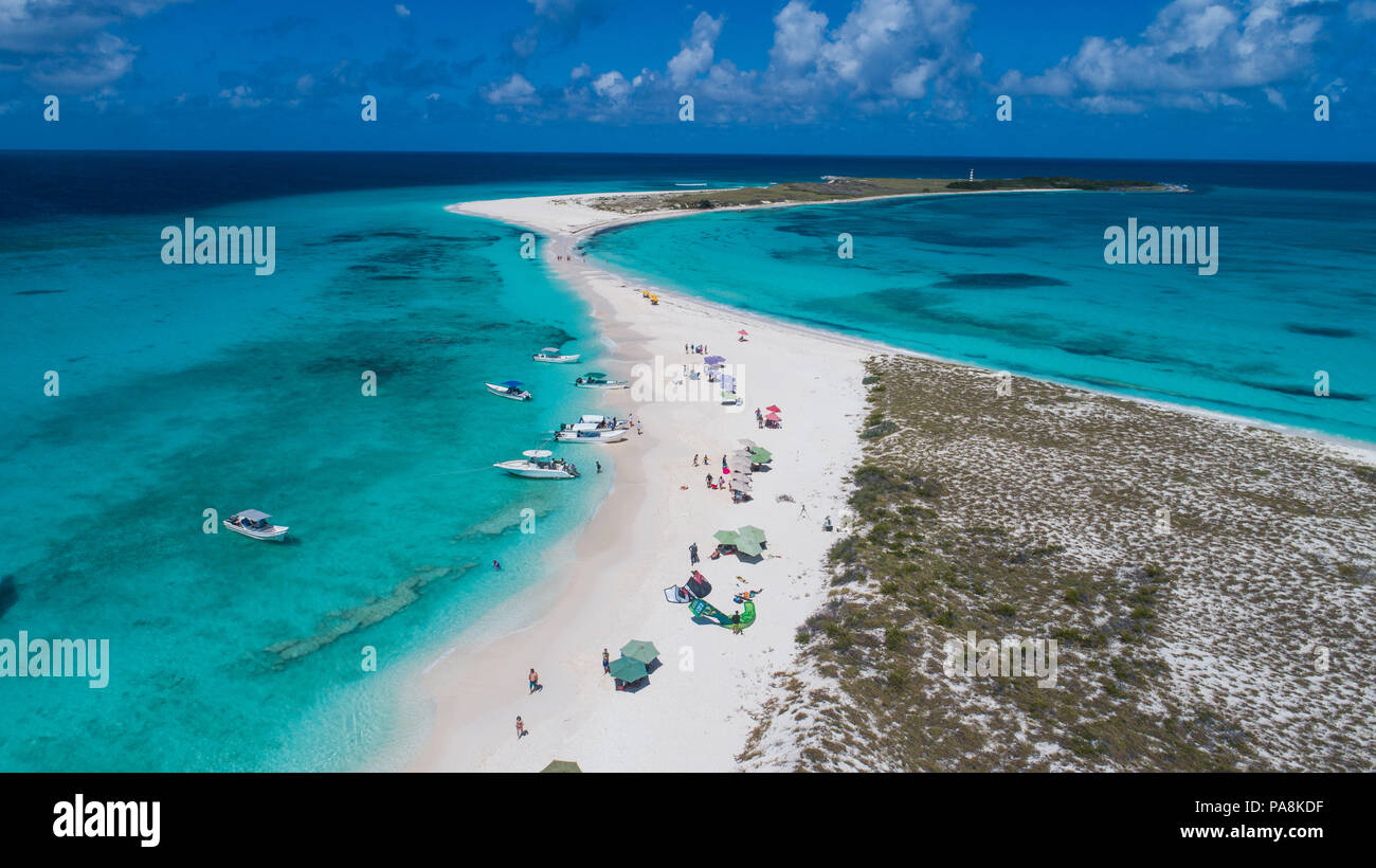 Luftaufnahme tropischen Strand der Insel Cayo de Agua, Los Roques, Venezuela Stockfoto