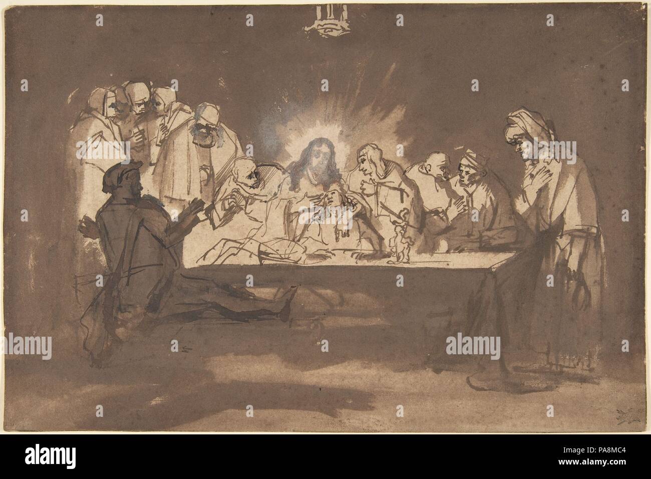 Letzte Abendmahl. Artist: Philips Koninck (Niederländisch, Amsterdam 1619-1688 Amsterdam). Abmessungen: 7 11/16 x 11 1/2 in. (19,5 x 29,2 cm). Datum: Ende 1650. Museum: Metropolitan Museum of Art, New York, USA. Stockfoto