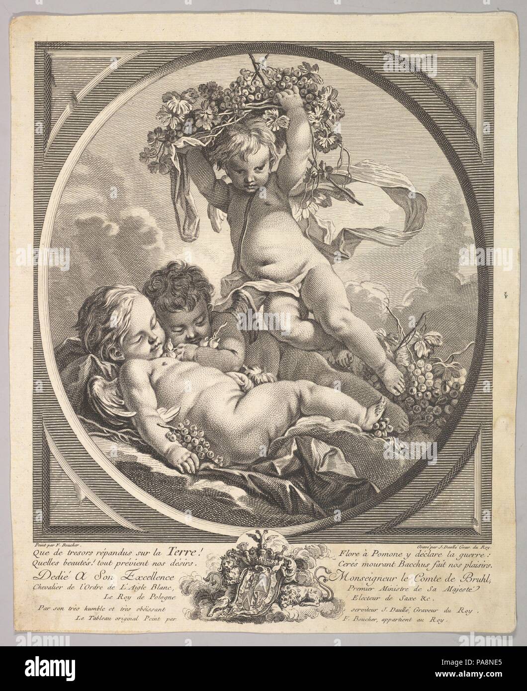 Erde. Artist: Nachdem François Boucher (Französisch, Paris 1703-1770 Paris); Jean Daullé (Französisch, Abbeville 1703-1763 Paris). Abmessungen: Blatt (getrimmte): 12 5/8 x 10 1/4 in. (32,1 × 26 cm). Datum: Ca. 1748. Museum: Metropolitan Museum of Art, New York, USA. Stockfoto