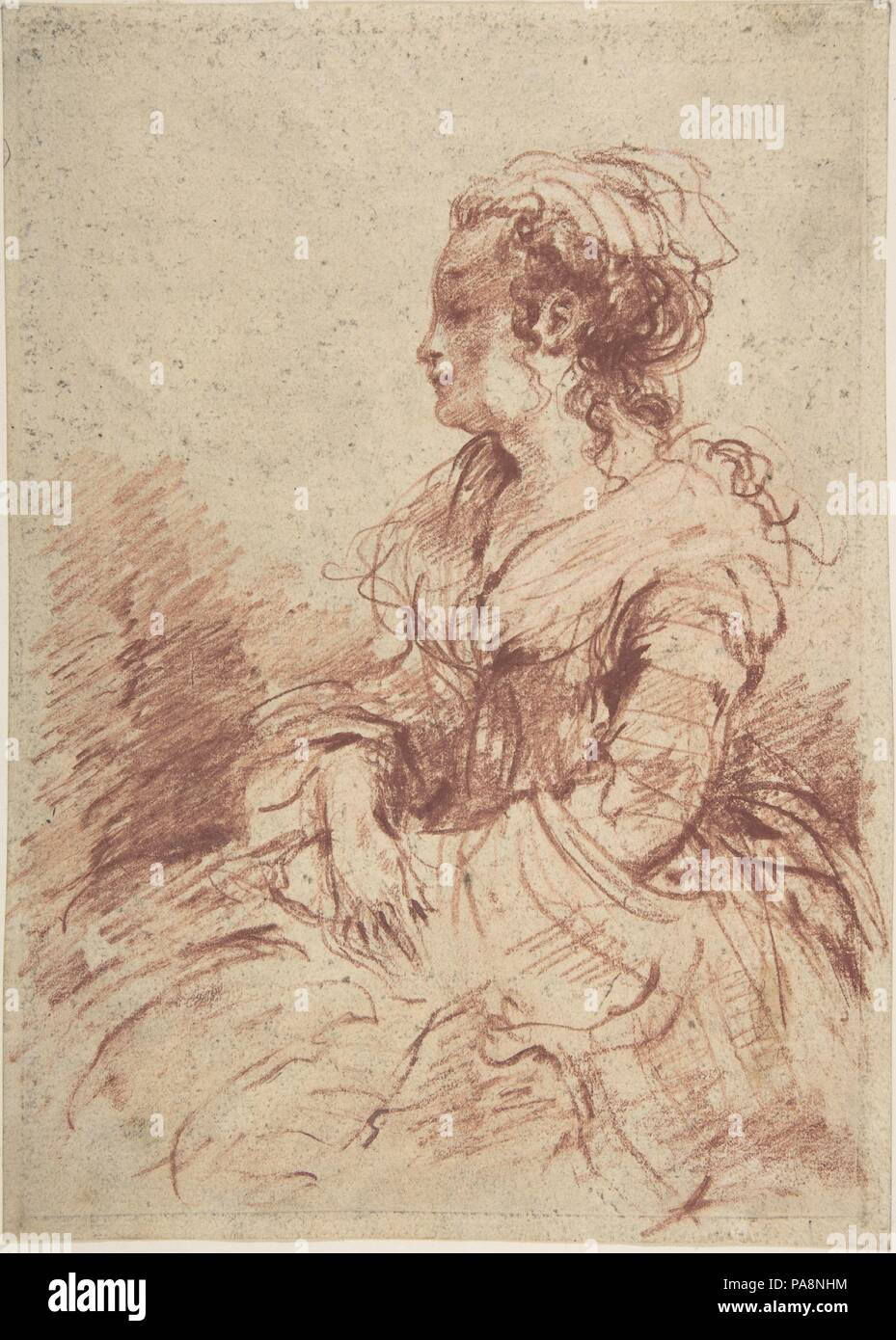 Bildnis einer Dame, sitzen. Künstler: Anonym, Französisch, 18. Abmessungen: 8 1/8 x 5 7/8 in. (20,6 x 14,9 cm). Ehemalige Attribution: Ehemals zugeschrieben, Jean-Baptiste Joseph Pater (Französisch, Valenciennes 1695-1736 Paris). Datum: 18. Museum: Metropolitan Museum of Art, New York, USA. Stockfoto