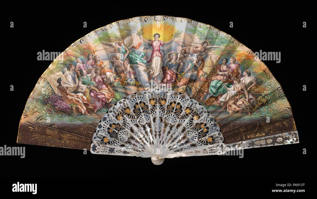 Ventilator. Kultur: Europäische. Datum: 1855-65. Dies ist aus der Sammlung von Maria Walters Ārents, die Frau von George Ārents, einer der Gründer der American Tobacco Company. Die Arentses sammelte auch akademische Kunst, die ist in einem ähnlichen Stil und Ästhetik wie die Fans. Museum: Metropolitan Museum of Art, New York, USA. Stockfoto