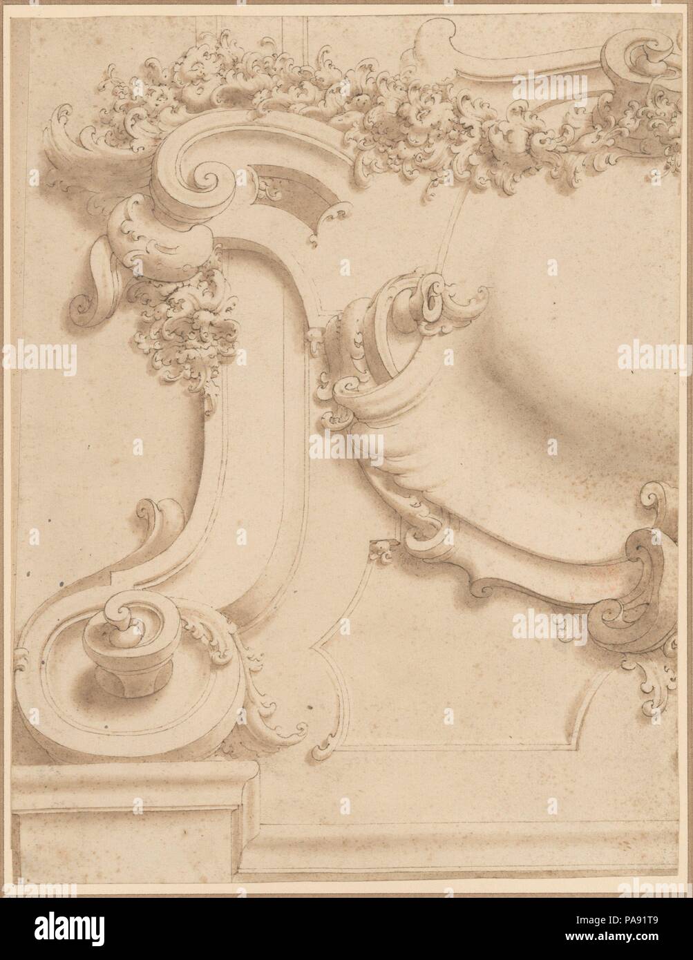 Design für Verputz Kartusche. Artist: Anonyme, Italienisch, 18. Abmessungen: 11 7/16 x 11 3/4 in. (29 x 29,8 cm). Datum: Ca. 1700. Museum: Metropolitan Museum of Art, New York, USA. Stockfoto