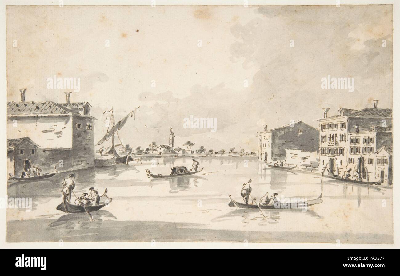 Die Insel Burano. Artist: Giacomo Guardi (Italienisch, Venedig (?) 1764-1835 Venedig (?)). Abmessungen: 4 9/16 x 7 3/8 in. (11,6 x 18,7 cm). Datum: 1764-1835. Museum: Metropolitan Museum of Art, New York, USA. Stockfoto