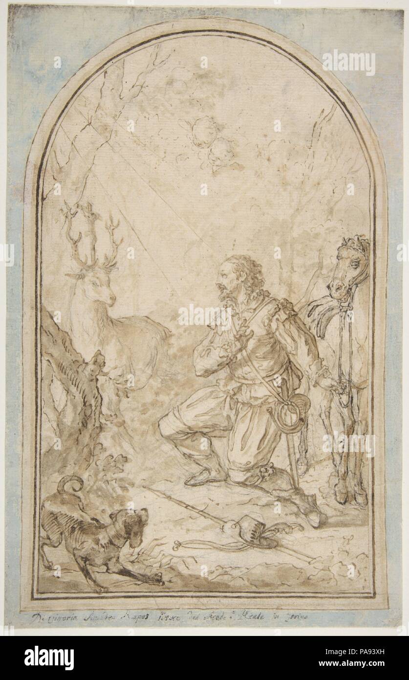 Die Vision von St. Hubert. Artist: Vittorio Amedeo Rapous (Italienisch, Turin (?) 1728 - vor 1800 Turin (?)). Abmessungen: 11-5/8 x 7-1/2 in. (29,6 x 19,0 cm). Datum: 1728-1800. Museum: Metropolitan Museum of Art, New York, USA. Stockfoto
