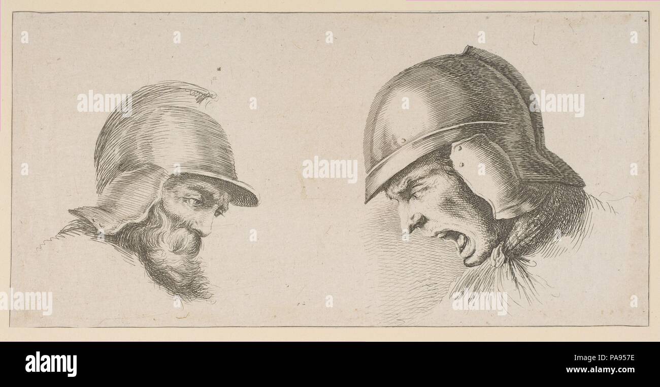 Zwei Köpfe von alten Soldaten. Artist: Nach Stefano Della Bella (Italienisch, Florenz Florenz); 1610-1664 Geätzt durch? Peregrine Lovell (Briten, aktive 1646-47). Abmessungen: Blatt (getrimmte): 3 7/8 x 7 7/8 in. (9,9 × 20 cm). Datum: nach 1641. Museum: Metropolitan Museum of Art, New York, USA. Stockfoto