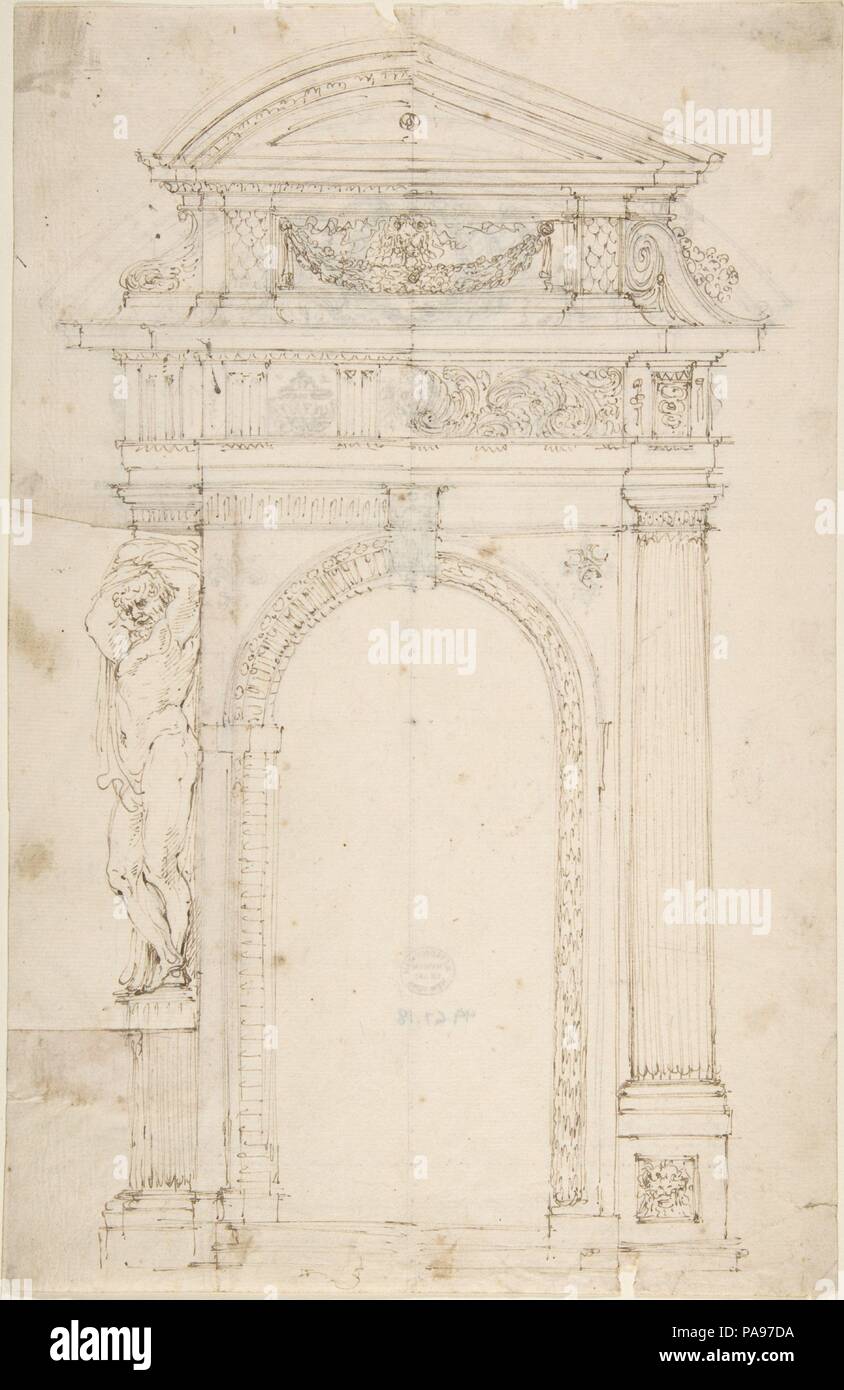 Zwei alternative Designs für Triumphbogen. Künstler: Anonym, Französisch, 18. Abmessungen: Insgesamt: 11 9/16 x 7 9/16-in. (29,3 x 19,2 cm). Datum: 18. Museum: Metropolitan Museum of Art, New York, USA. Stockfoto