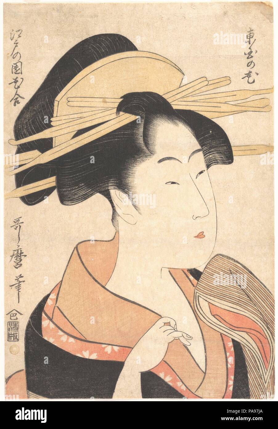 Azumaya no Hana. Artist: Kitagawa Utamaro (Japanisch, Ca. 1754-1806). Kultur: Japan. Abmessungen: H. 13 1/16-in. (33,2 cm); W. 8 7/8 in. (22,5 cm). Datum: Ca. 1790. Museum: Metropolitan Museum of Art, New York, USA. Stockfoto