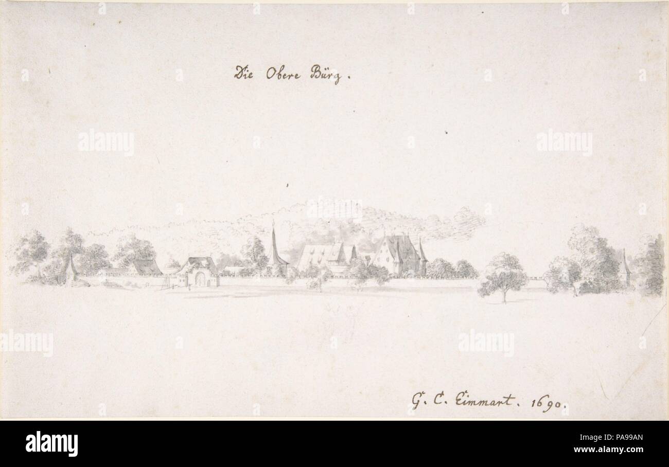 Blick auf das Schloss bei Oberbürg. Artist: Georg Christoph Eimmart der Jüngere (Deutsch, Regensburg 1638-1705 Nürnberg). Maße: Blatt: 6 7/8 x 10 15/16 in. (17,5 x 27,8 cm). Datum: 1690. Museum: Metropolitan Museum of Art, New York, USA. Stockfoto