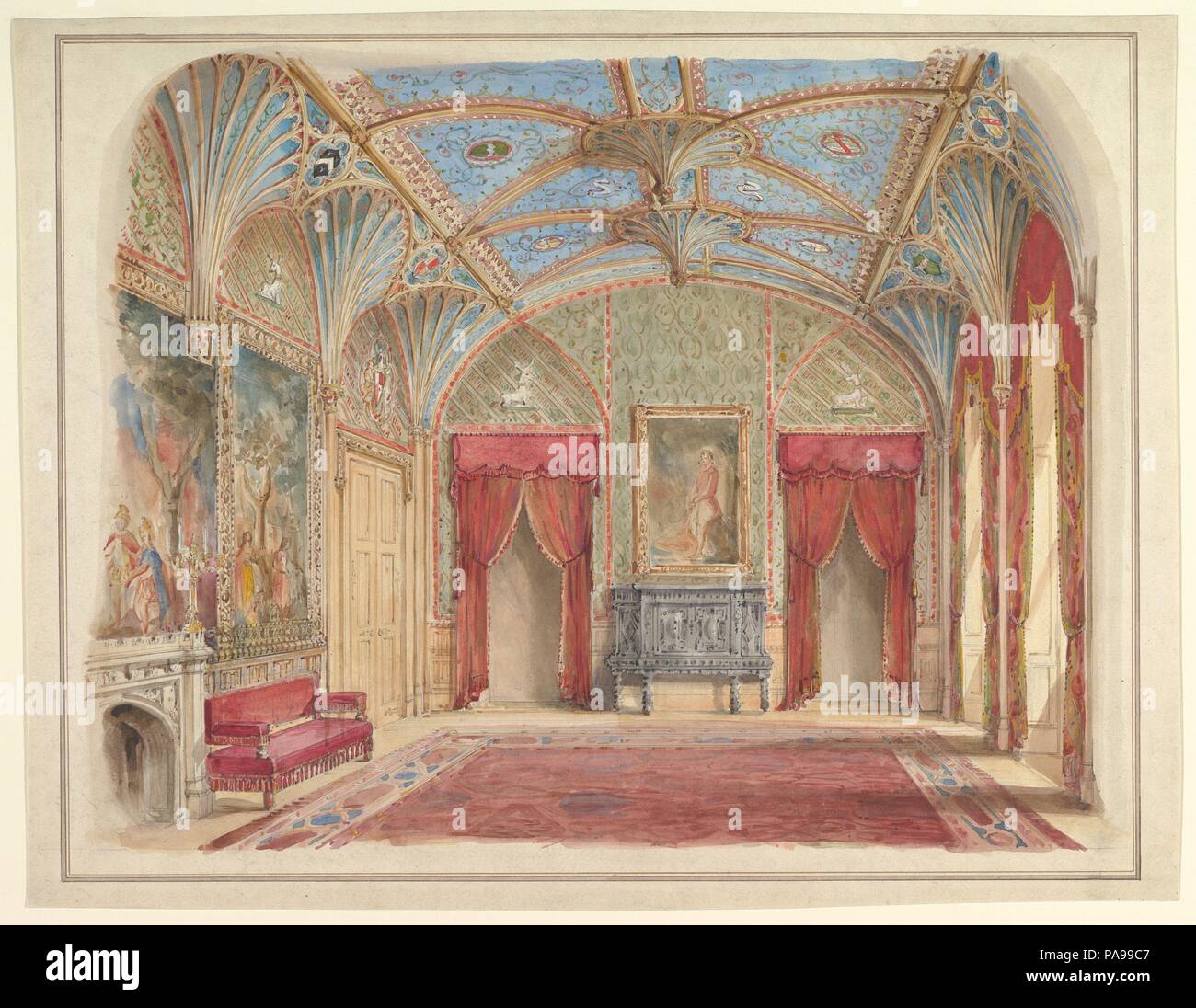 Design für die Dekoration der Salon Eastnor Castle, Hertfordshire. Artist: John Gregory Crace (Briten, London 1809-1889 Dulwich), und Sohn. Maße: Blatt: 15 3/8 x 19 13/16-in. (39,1 x 50,4 cm). Datum: 19. Museum: Metropolitan Museum of Art, New York, USA. Stockfoto