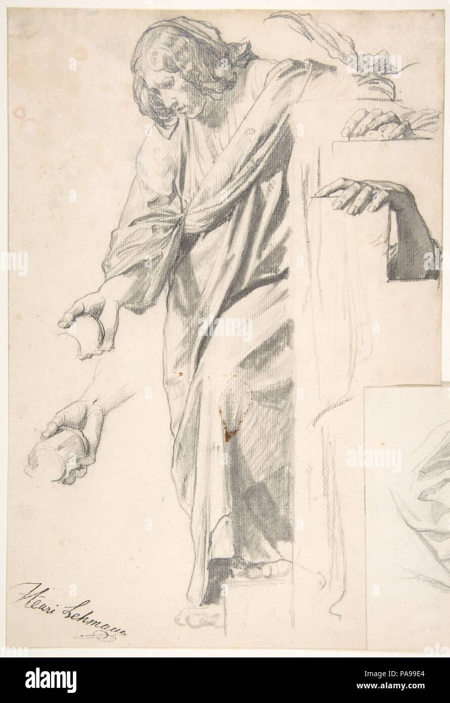 Ständigen drapierte weibliche Figur. Künstler: Henri Lehmann (Französisch, Kiel 1814-1882 Paris). Abmessungen: 13 3/16 x 9 in. (33,5 x 22,8 cm). Datum: 19. Museum: Metropolitan Museum of Art, New York, USA. Stockfoto