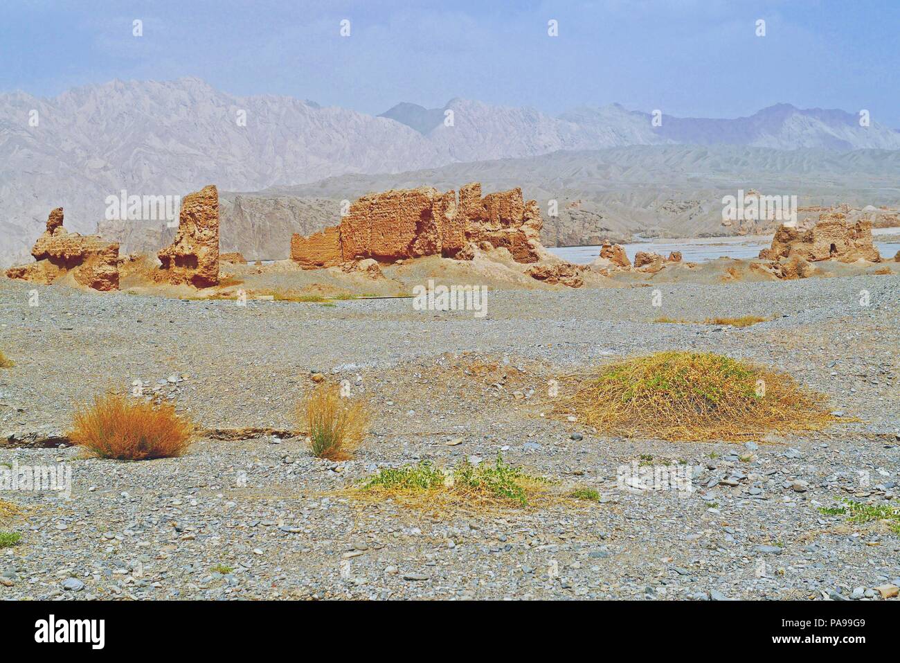 Subashi Buddhistische antike Stadt Ruinen ist eine verlorene Stadt in der Nähe von Kuqa in der Taklamakan-wüste auf der antiken Seidenstraße, Xinjiang, China. Stockfoto