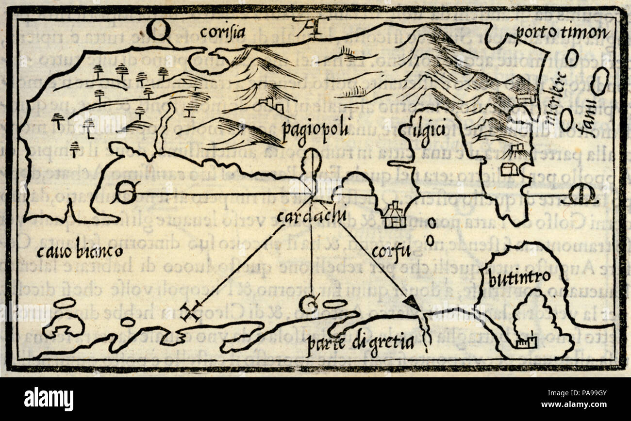 166 Karte von Korfu - Bordone Benedetto - 1547 Stockfoto
