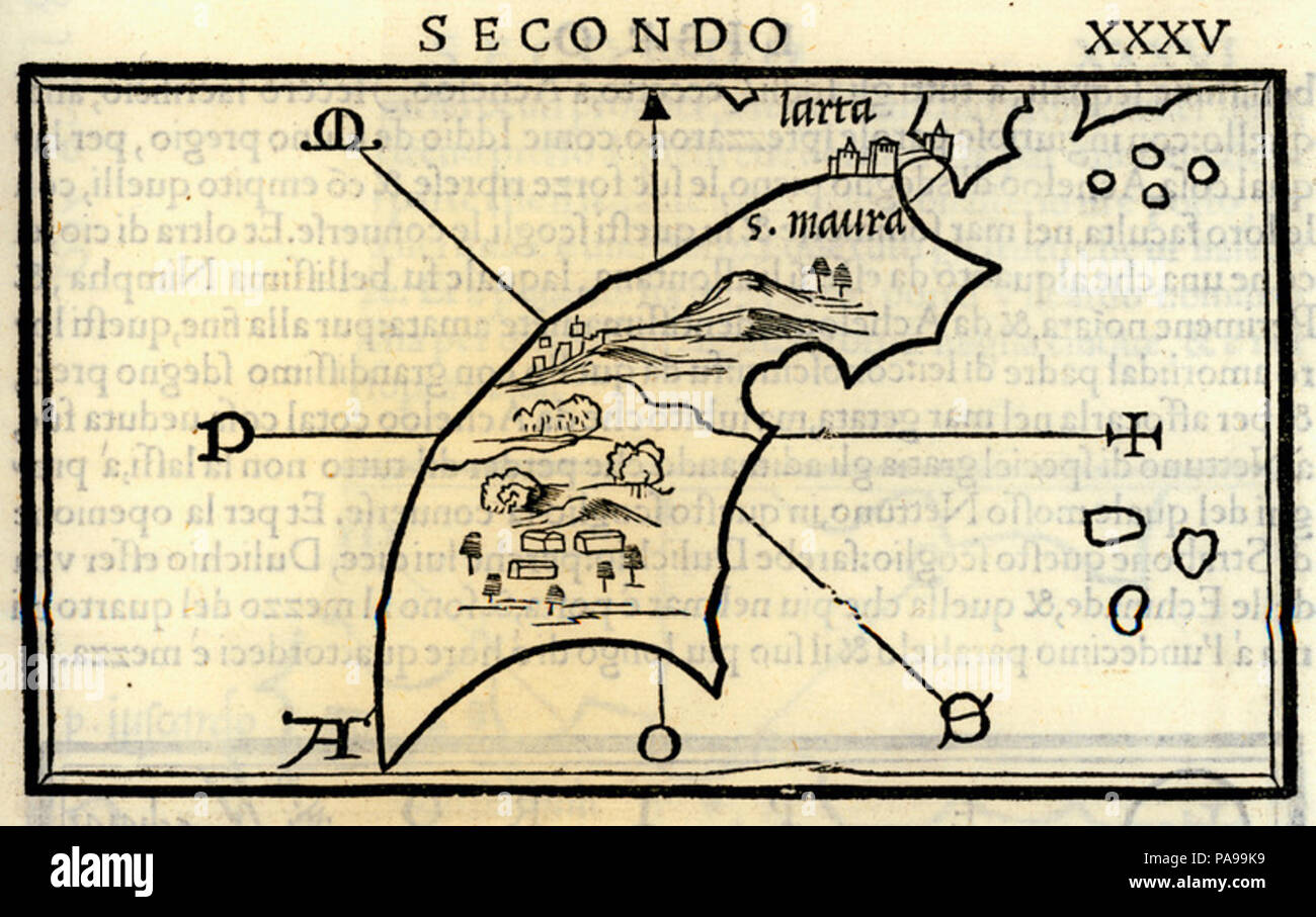 166 Karte von Lefkada - Bordone Benedetto - 1547 Stockfoto