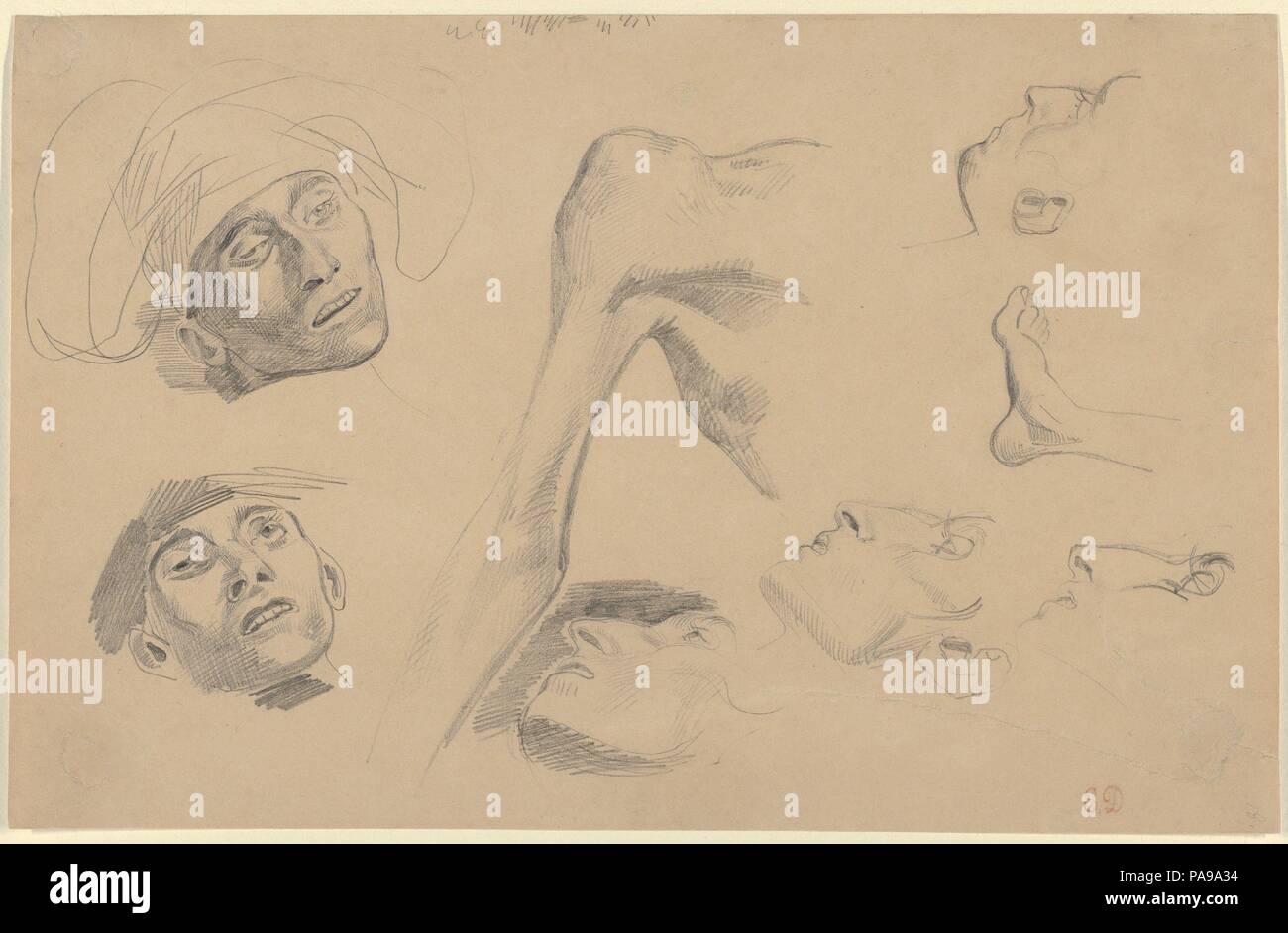 Kopf, Schulter, Fuß, Studien für die Cenes von Chios Massaker". Künstler: Eugène Delacroix (Französisch, Charenton-Saint-Maurice 1798-1863 Paris). Maße: Gesamt: 7 5/8 x 11 7/8 in. (19,4 x 30,2 cm). Datum: 1824. Museum: Metropolitan Museum of Art, New York, USA. Stockfoto