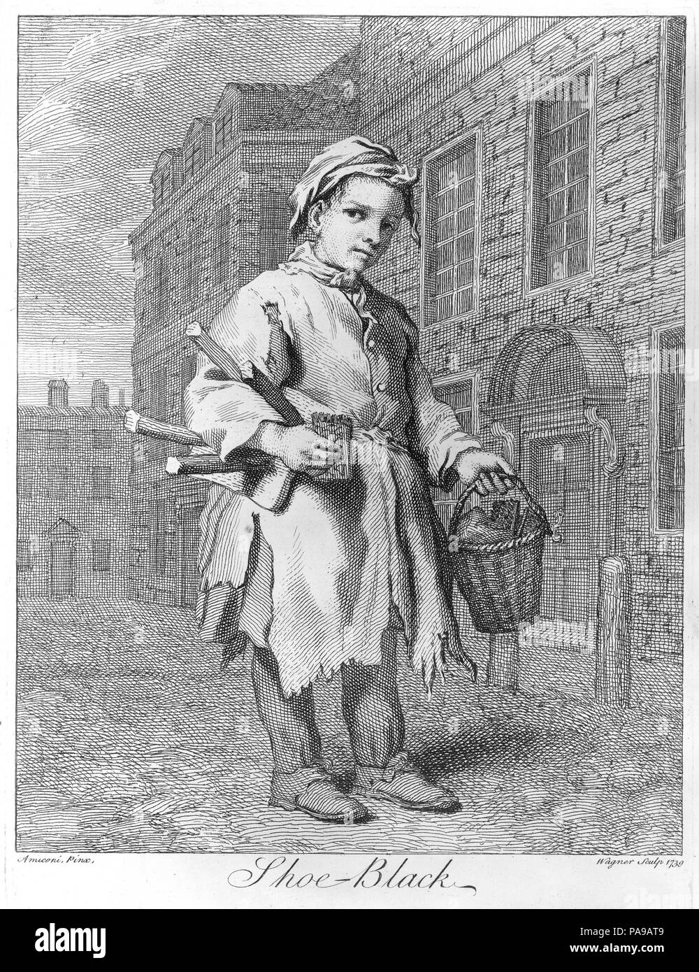 Shoe-Black. Künstler: Jacopo Amigoni (Italienisch, Venedig, Madrid, 1682-1752). Abmessungen: Platte: 9 13/16 x 7 1/2 in. (25 x 19 cm) Blatt: 10 1/16 x 7 11/16 in. (25,5 x 19,5 cm). Datum: 18. Museum: Metropolitan Museum of Art, New York, USA. Stockfoto