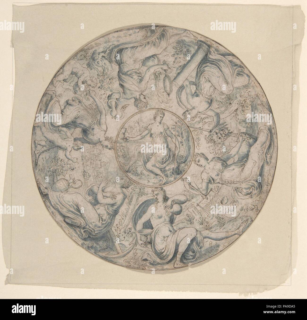 Die sieben Tugenden in einem Roundel", mit dem Glauben im Mittelpunkt. Artist: Jan collaert I (Niederländischen, Antwerpen Ca. 1530-1581 Antwerpen). Abmessungen: 5 11/16 in. (14,5 cm) Durchmesser. Datum: Mitte des 16. Jahrhunderts. Museum: Metropolitan Museum of Art, New York, USA. Stockfoto