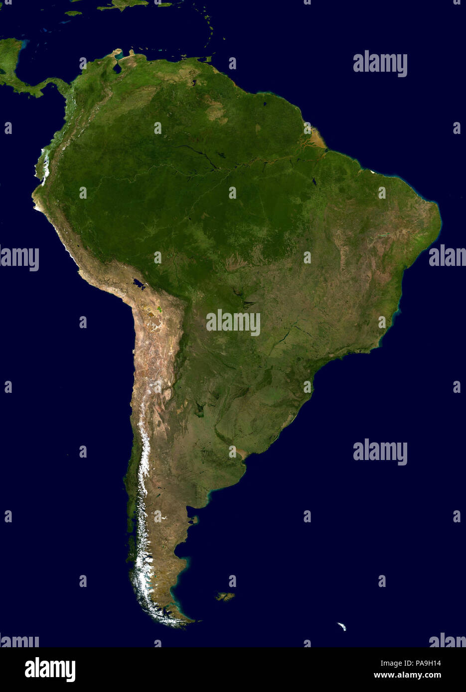 NASA-Satellitenbild Kontinent Südamerika Stockfoto