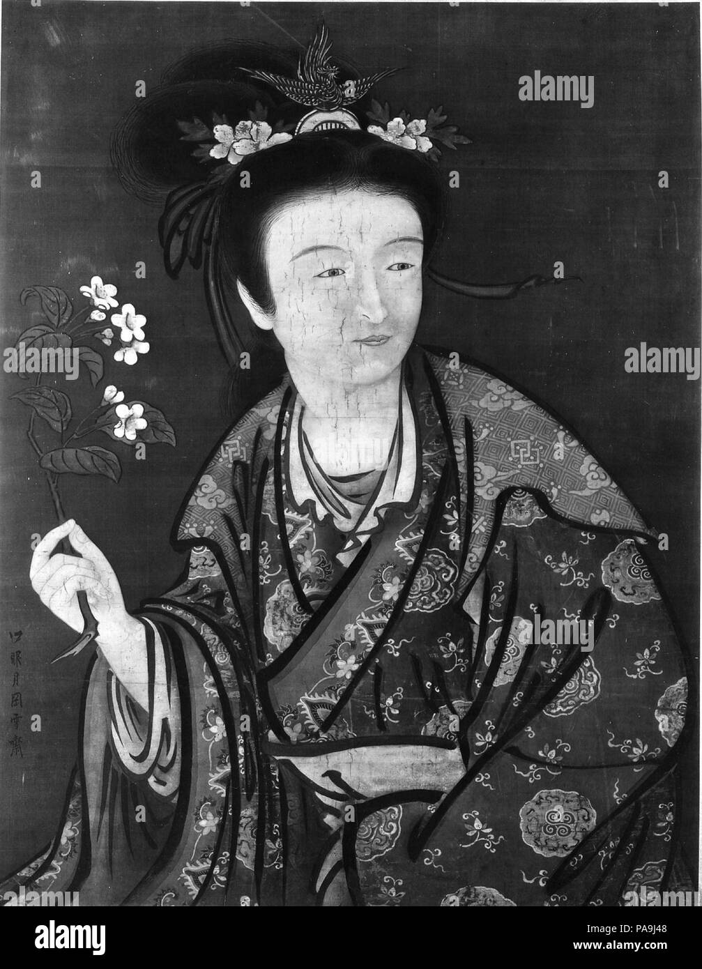 Porträt einer Frau. Artist: Im Stil von Giuseppe Castiglione (Italienisch, Mailand 1688-1766 Peking); um tsukioka Sessai (Japanisch, 1761-1839) zugeschrieben. Kultur: Japan. Abmessungen: 35 3/4 x 27 in. (90,8 x 68,6 cm). Datum: 19. Museum: Metropolitan Museum of Art, New York, USA. Stockfoto