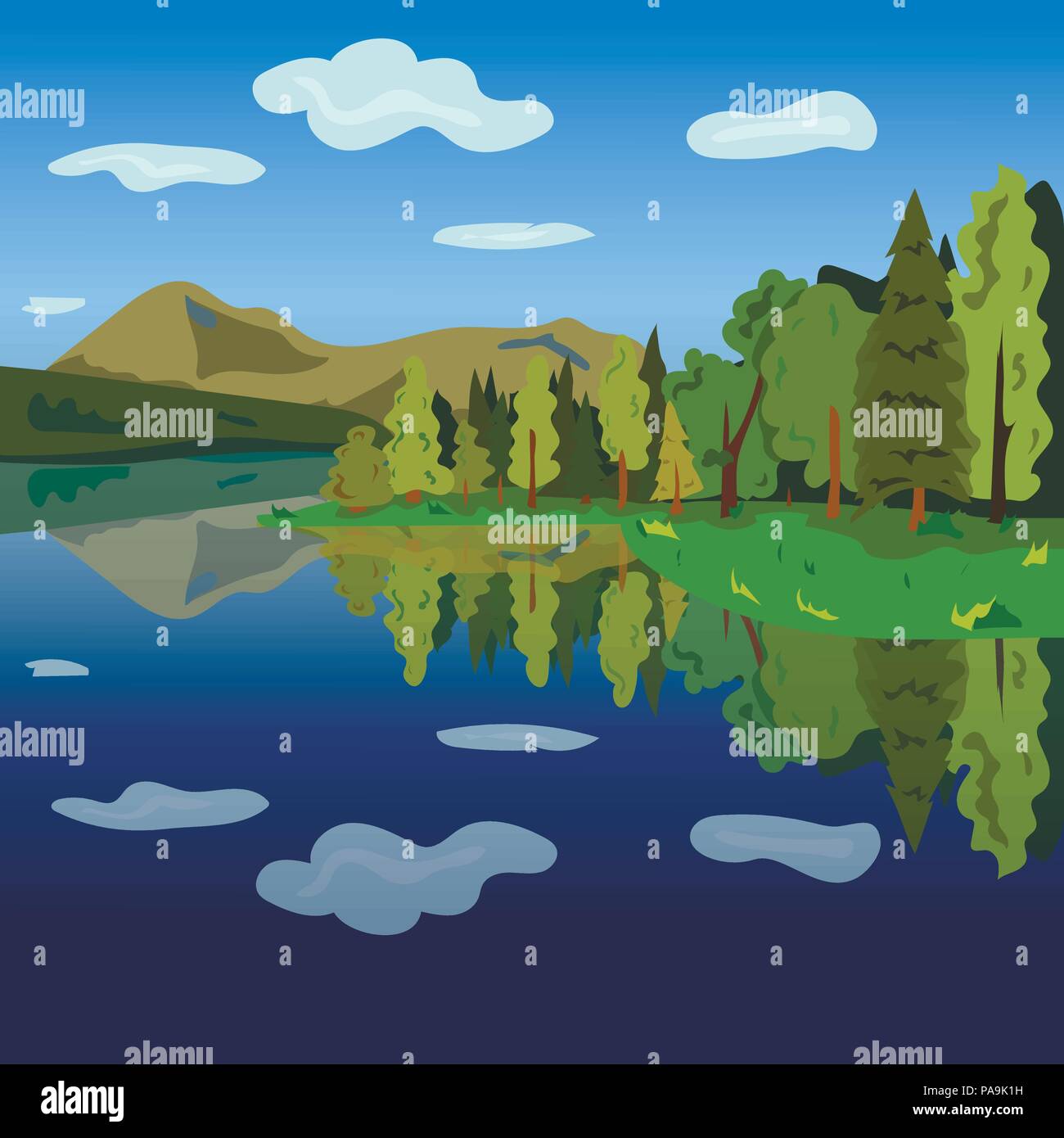 Landschaft. Den See, den Wald und die Berge. Vektor Stock Vektor