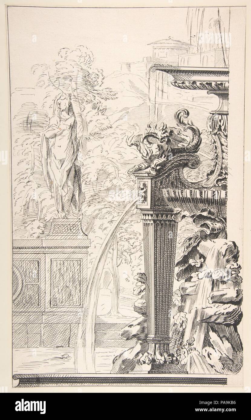 Studie für einen Garten Capriccio. Artist: Workshop von Gilles-Marie Oppenord (Französisch, Paris 1672-1742 Paris). Abmessungen: 17 3/8 x 10 3/4 in. (44,1 x 27,3 cm). Datum: n. d.. Museum: Metropolitan Museum of Art, New York, USA. Stockfoto