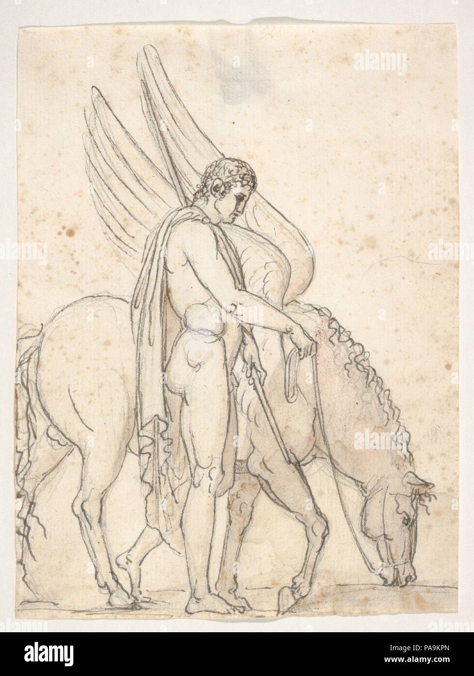 Bellerophon und Pegasus. Artist: Bertel Thorvaldsen (Dänisch, Kopenhagen Kopenhagen 1770-1844). Maße: Blatt: 6 5/8 x 4 15/16 in. (16,8 × 12,6 cm). Datum: 1790-1844. Museum: Metropolitan Museum of Art, New York, USA. Stockfoto