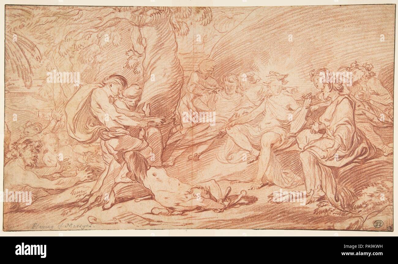 Die Häutung des Marsyas. Artist: François van Loo (Französisch, Aix 1708-1732 Turin). Abmessungen: 9 1/2 x 16 7/16 in. (24,2 x 41,7 cm). Datum: Anfang des 18. Jahrhunderts. Museum: Metropolitan Museum of Art, New York, USA. Stockfoto