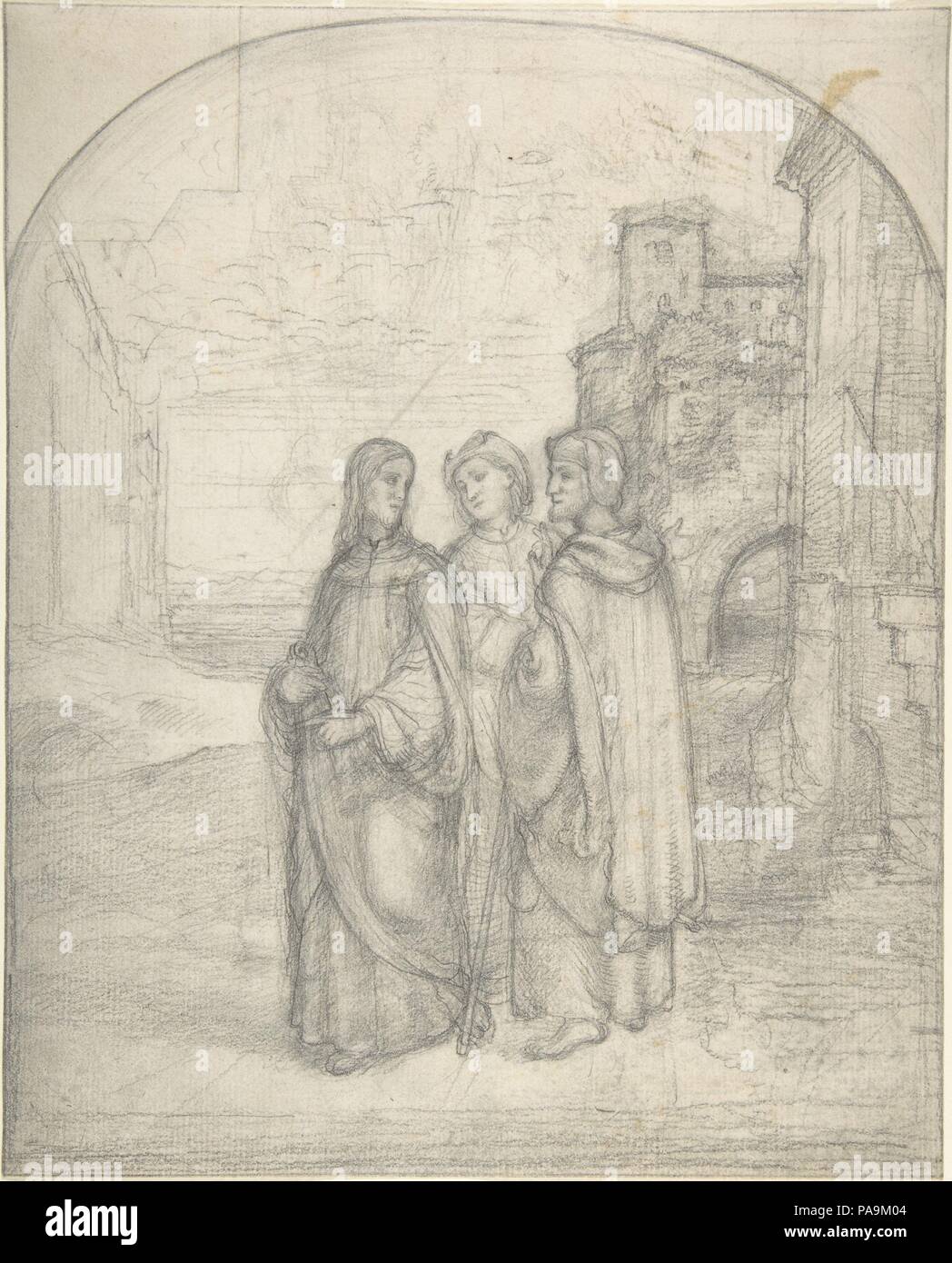 Christus und die Pilger auf dem Weg nach Emmaus. Artist: (Johann Heinrich) Ferdinand Olivier (Deutsch, Dessau 1785-1841 München). Maße: Blatt: 10 11/16 x 8 11/16 in. (27,2 x 22 cm). Datum: Ca. 1827. Museum: Metropolitan Museum of Art, New York, USA. Stockfoto