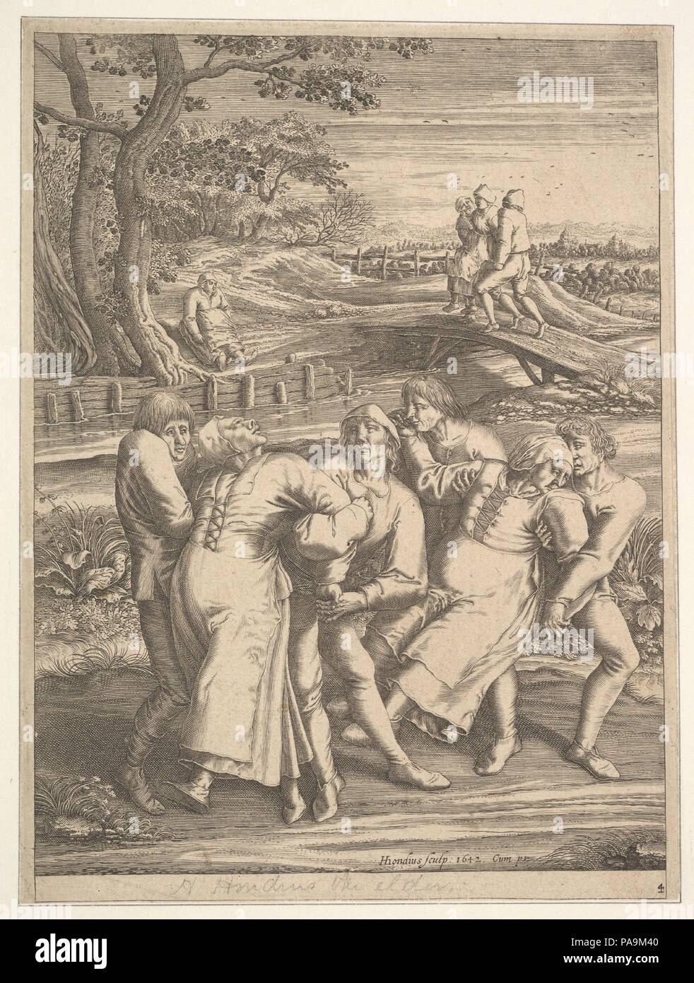 Epileptiker zu Fuß nach links. Artist: nach Pieter Brueghel der Ältere (Niederländischen, Breda (?) Ca. 1525-1569 Brüssel); Hendrick Hondius (Niederländischen, Duffel 1573-1650 Amsterdam). Maße: Blatt: 9 1/16 x 6 11/16 in. (23 x 17 cm). Datum: 1642. Museum: Metropolitan Museum of Art, New York, USA. Stockfoto