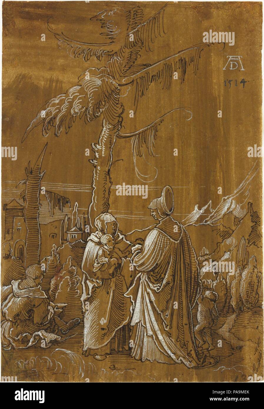 Die Heilige Familie mit der hl. Elisabeth und das Kleinkind Saint John. Artist: Nachfolger von Albrecht Altdorfer (Deutsch, Regensburg Ca. 1480-1538 Regensburg). Abmessungen: 8 7/16 x 5 13/16-in. (21,5 x 14,8 cm). Datum: 1513. Chiaroscuro Zeichnungen tauchte zum ersten Mal in Deutschland vor der Mitte des 15. Jahrhunderts, und gewonnene Popularität steigt in das 16. Jahrhundert. Dieses Beispiel wurde verschiedentlich an Albrecht Altdorfer, an seiner Schule, in den Kreis der Baldung, oder den Jungen Lucas Cranach (1472-1553). Der Stil der Zeichenkunst erinnert an Zeichnungen aus der Region des Oberrheins, especi Stockfoto