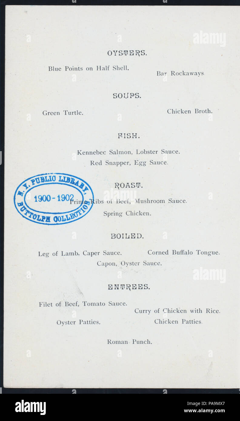 138 jährlichen Abendessen (Besitz) waschen. KAPITEL DES ORDENS DER VEREINIGTEN AMERIKANER (at) "LYONS REST. 259 BOWERY, NY" (REST ;) (NYPL Hades -269930-4000001450) Stockfoto