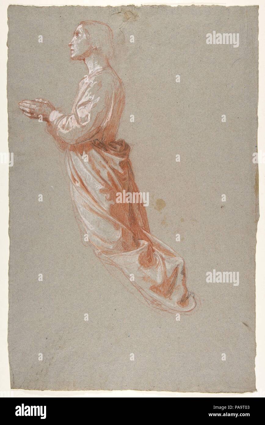 Engel (obere Register; Studie für die Wandmalereien in der Kapelle Saint Remi, Sainte-Clotilde, Paris, 1858). Artist: Isidore Pils (Französisch, Paris 1813/15-1875 Douarnenez). Abmessungen: 18 11/16 x 12 3/16 in. (47,4 x 30,9 cm). Datum: 19. Museum: Metropolitan Museum of Art, New York, USA. Stockfoto