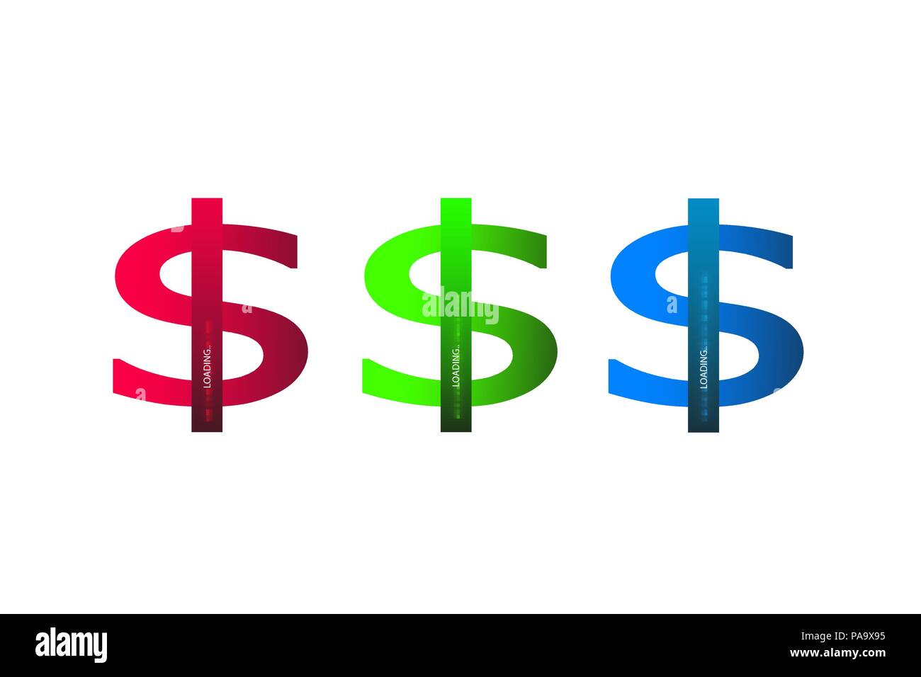 Geschäftskonzept. Vector Illustration. Dollar Fortschritte laden Bar mit Beleuchtung Stock Vektor