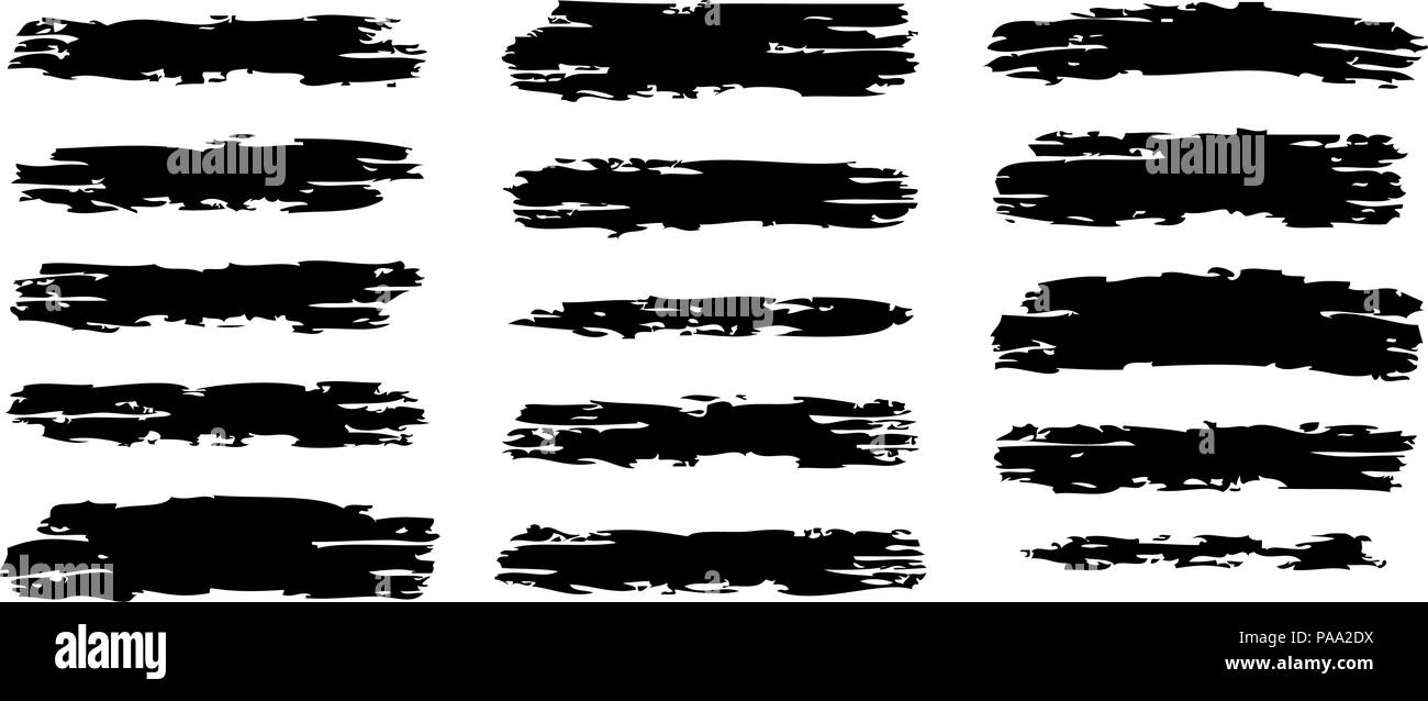 Vektor Pinselstrich Pinsel, schwarze Texturen auf weißem Hintergrund. Tinte splash Bürsten für Banner künstlerische Abbildung Elemente Stock Vektor