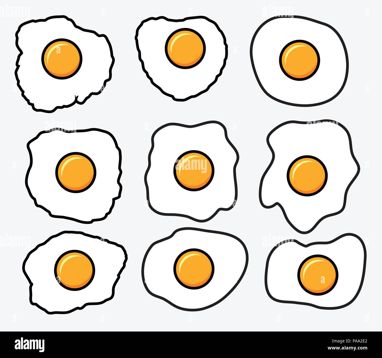Vektor Spiegeleier Symbole für Frühstück Hintergrund Illustrationen. flachbild Spiegelei Zeichnung Stock Vektor