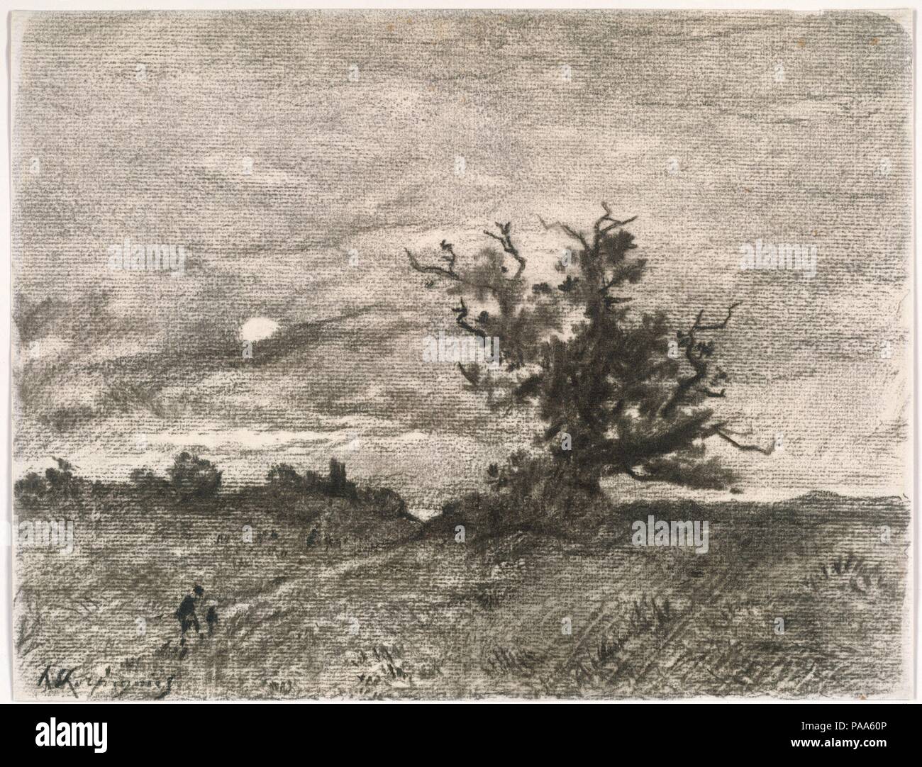 Mondhelle Landschaft. Artist: henri-joseph Harpignies (Französisch, Valenciennes 1819-1916 Saint-Privé). Abmessungen: 8 3/4 x 11 1/2 in. (22,3 x 29,2 cm). Datum: 1900-1910. Museum: Metropolitan Museum of Art, New York, USA. Stockfoto