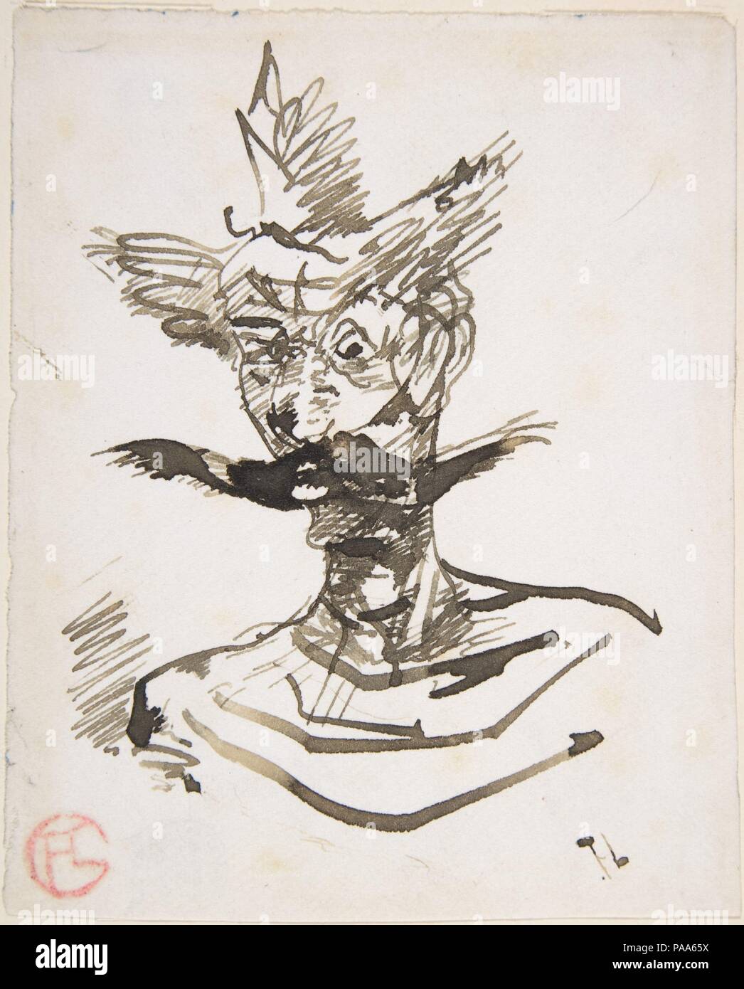 Der Clown: M. Joret. Künstler: Henri de Toulouse-Lautrec (Französisch, Albi 1864-1901 Saint-André-du-Bois). Abmessungen: 5 x 4-in. (12.7 x 10.21 cm). Datum: 1885. Museum: Metropolitan Museum of Art, New York, USA. Stockfoto
