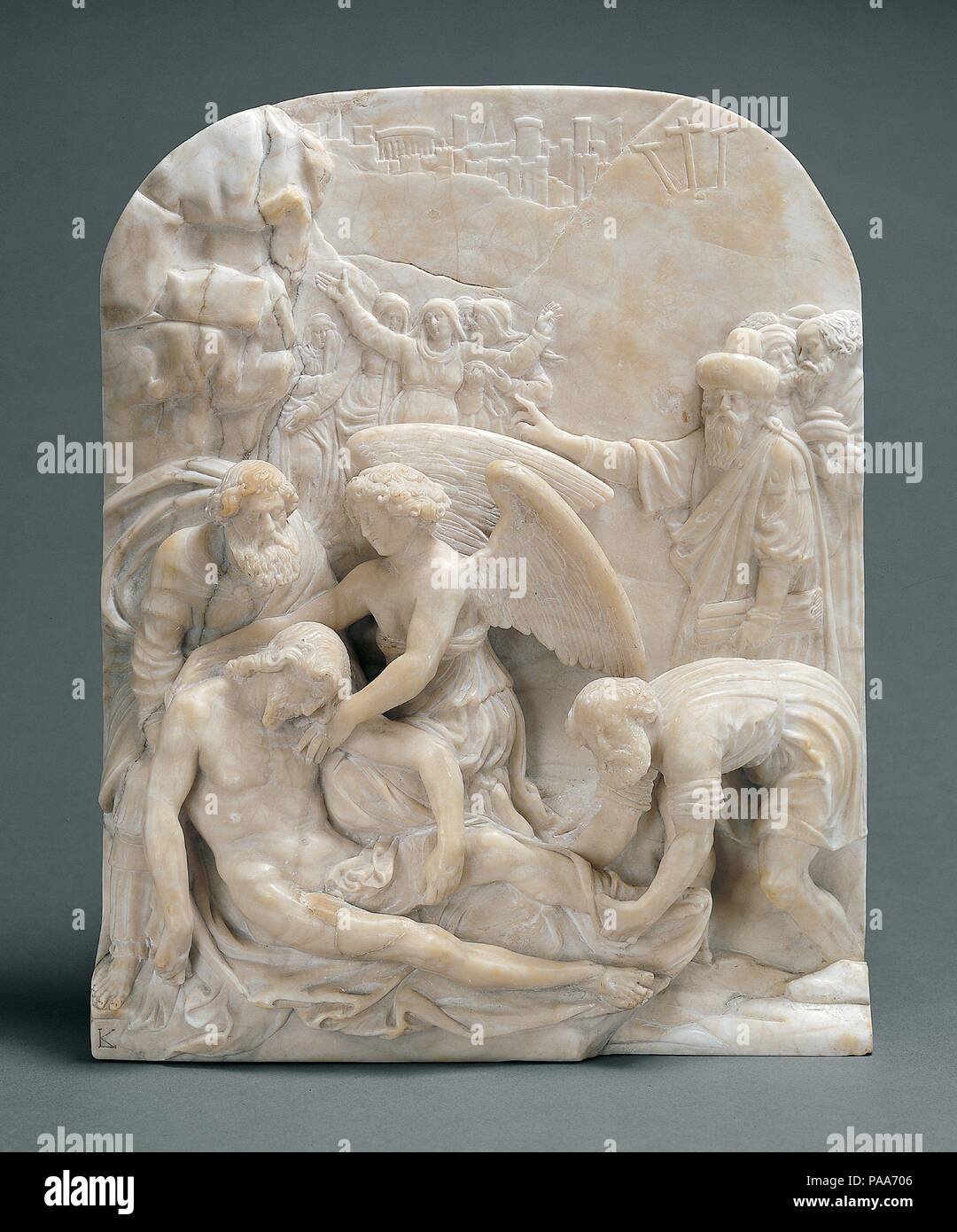 Die Ablagerung. Artist: Leonhard Kern (Deutsch, Forchtenberg, Hohenlohe 1588-1662 Schwäbisch Hall). Kultur: Deutsch, Schwäbisch Hall. Abmessungen: Insgesamt: 12 13/16 x 10 1/8 in. (32,5 × 25,7 cm). Datum: Ca. 1640-50. Trotz der Verheerungen des Dreißigjährigen Krieges, Leonhard Kern shop in Schwäbisch Hall blühte, Statuetten und kleinen Reliefs von hoher Qualität in Buchsbaum, Elfenbein und Alabaster. Sie verlängerten den Regeln der Kunst der Renaissance in die Tiefen des siebzehnten Jahrhunderts, dank der Kern Erinnerungen an seine Studie in Italien (1609-12) und seine Emulation von italienischen Meistern wie Giambologna. Zu Stockfoto