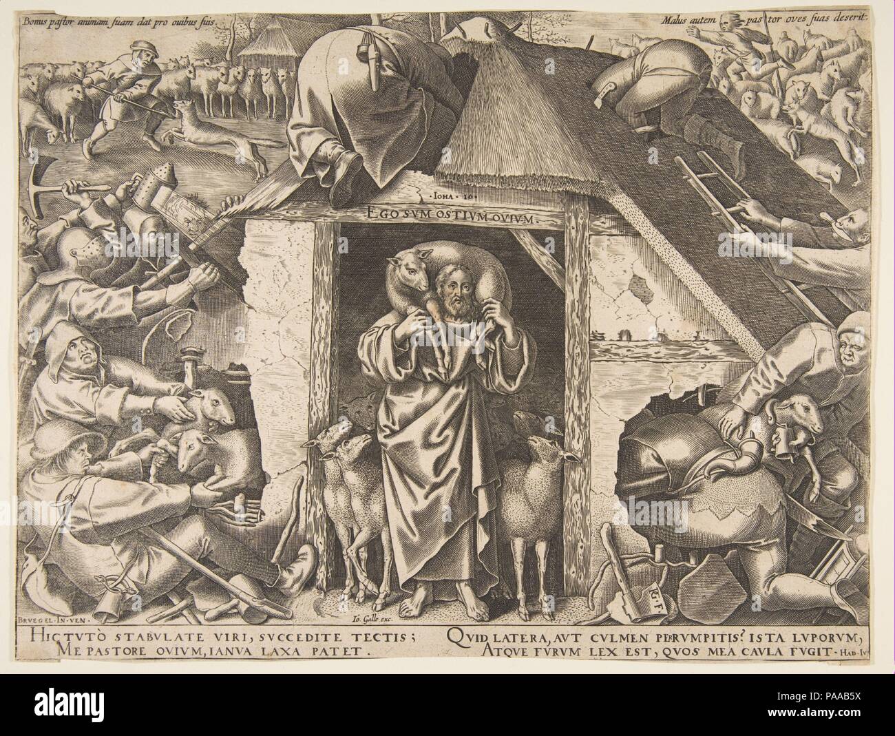 Das Gleichnis vom Guten Hirten. Artist: nach Pieter Brueghel der Ältere (Niederländischen, Breda (?) Ca. 1525-1569 Brüssel); Philips Galle (Niederländischen, Haarlem 1537-1612 Antwerpen). Maße: Blatt: 8 3/4 x 11 9/16 in. (22,3 x 29,3 cm). Datum: 1565. Museum: Metropolitan Museum of Art, New York, USA. Stockfoto